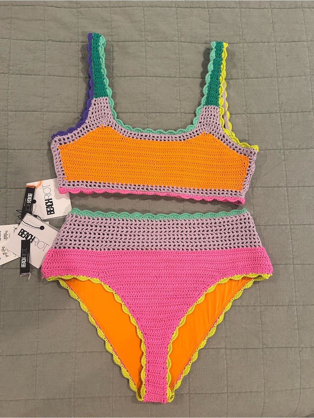 Beach Riot Crochet Bikini Set in Orange, Pink, Lavender & Green